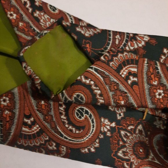 Paisley Embroidered Tie Green Classic Necktie Retro Boho Pointed Casual Formal - Picture 11 of 13